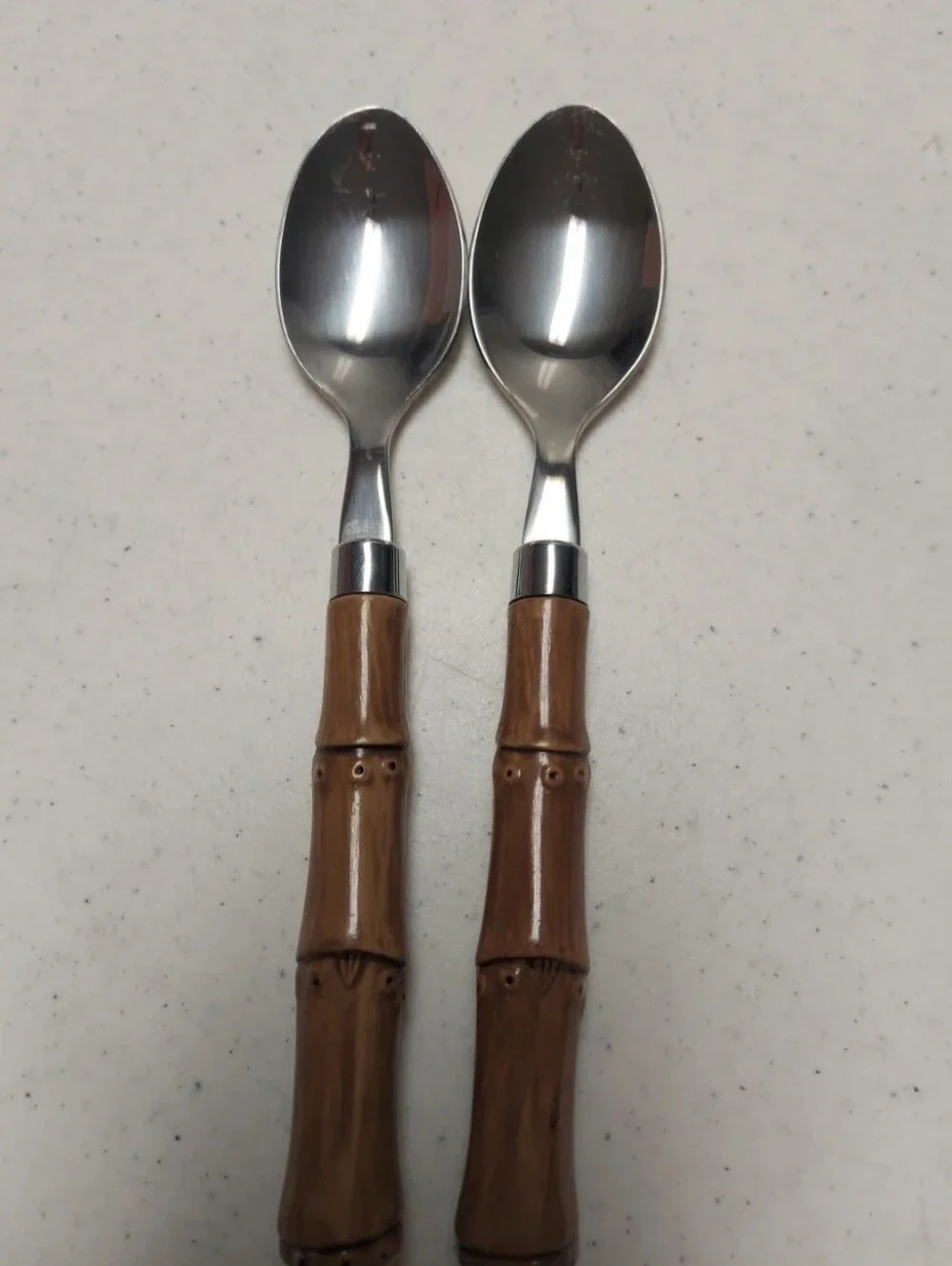 Bamboo-Style Handle Dinner Forks (4) Spoons (2) And Knives (4) Stainless Steel